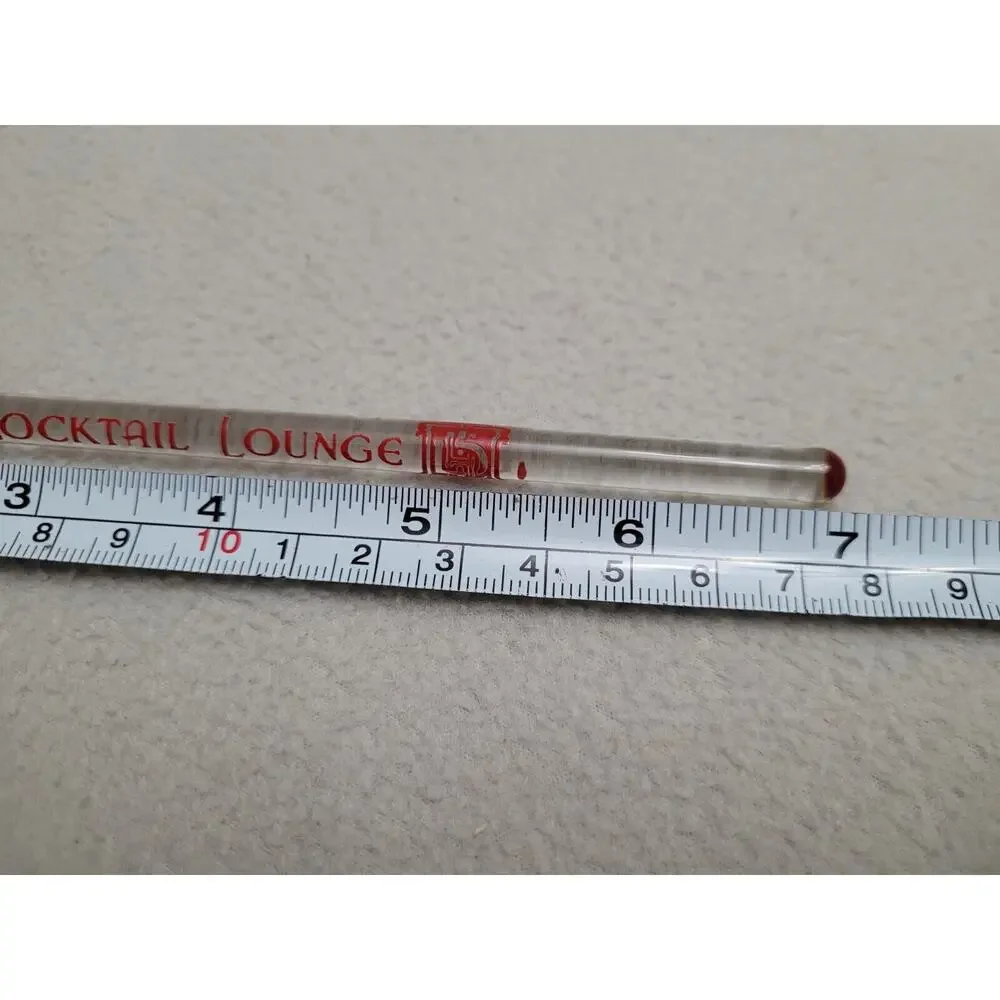Cocktail Lounge Red Writing Clear Swizzle Stick Liquor Stirrer Blown Glass Bar